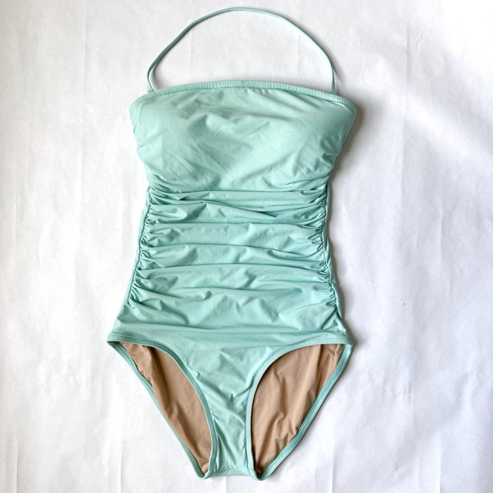 NEW J.CREW Ruched Bandeau One-piece Swimsuit -Size 6 long torso